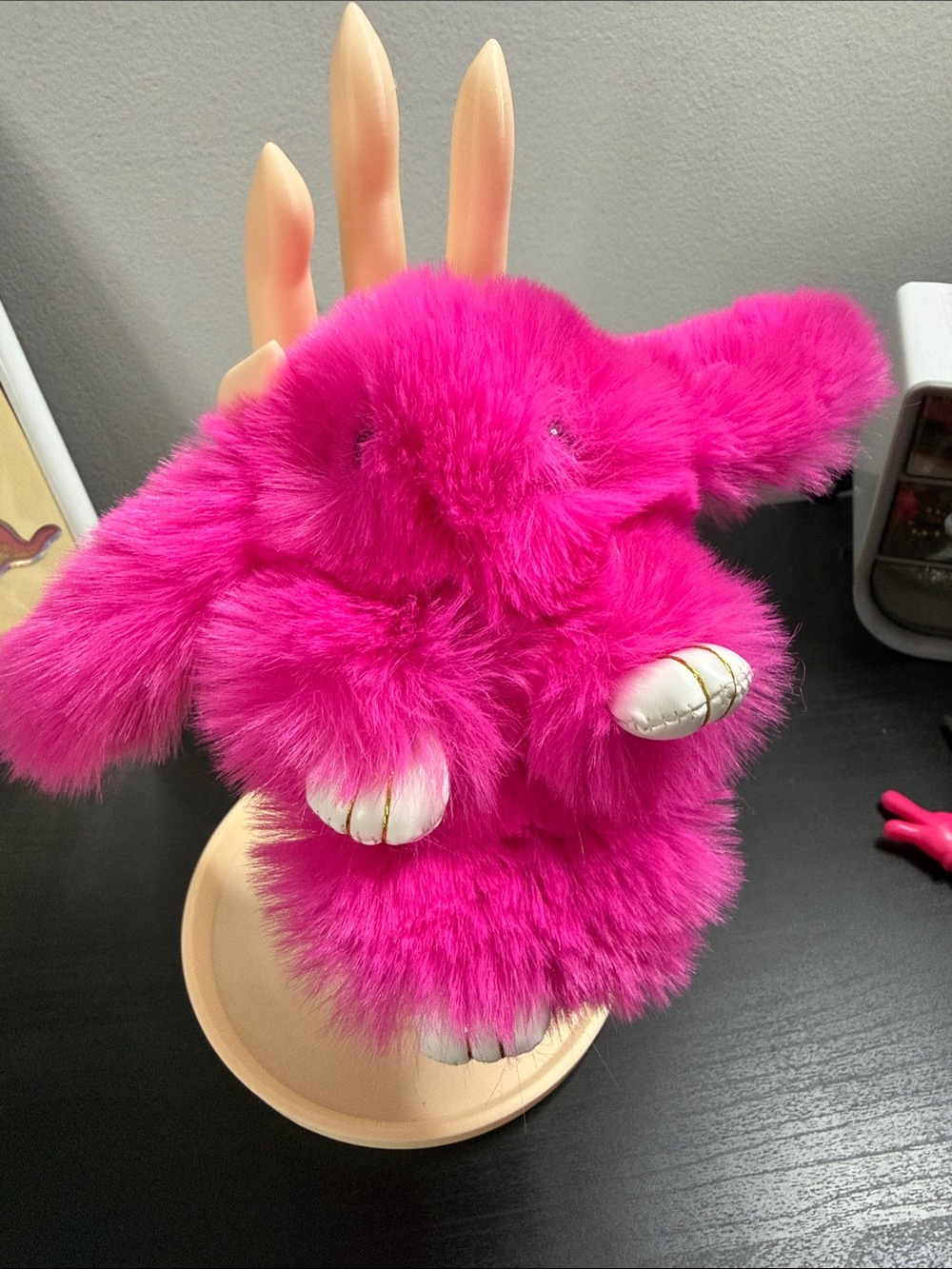 Hot Pink Plush Bunny Key & Card Holder Charm
